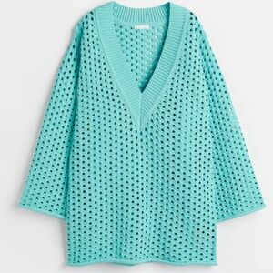 H&M Crochet Hole-Knit Dress, Light Turquoise